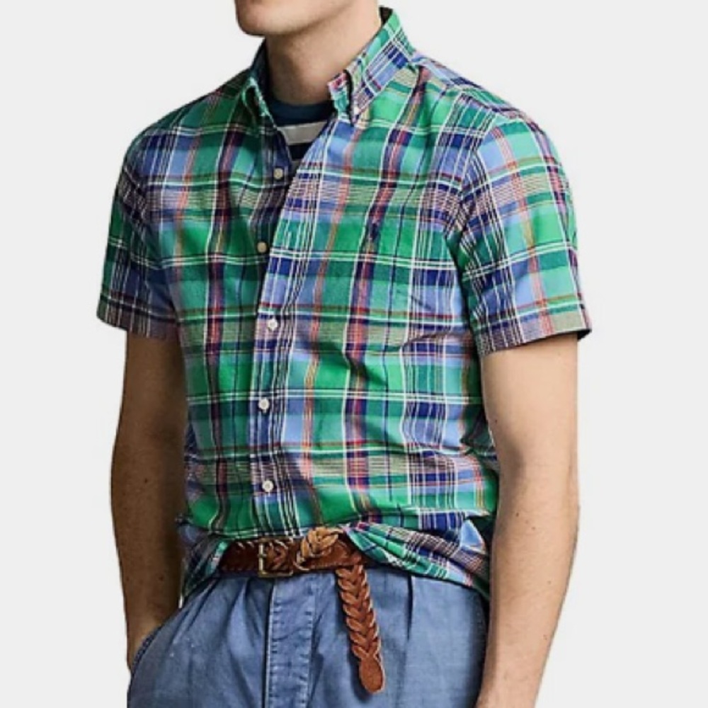 Polo Ralph Lauren Classic-Fit Plaid Short-Sleeve Oxford Shirt | Size L